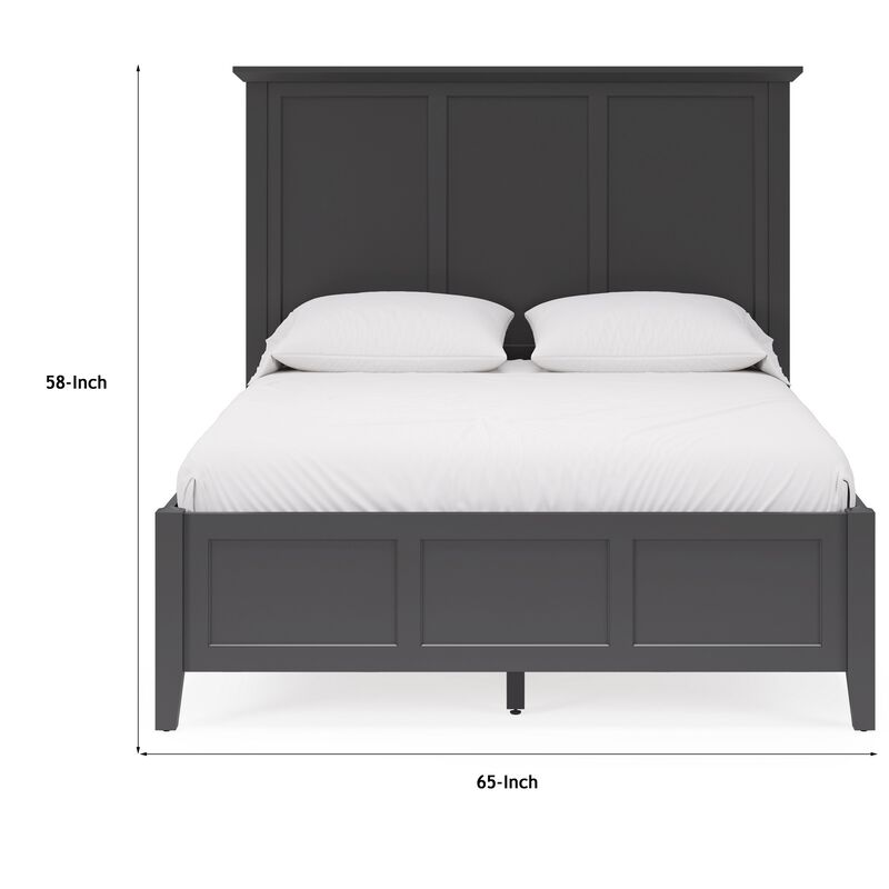 Fritz Queen Size Bed, Three Panel Design, Beveled Top, Black Solid Wood - Benzara image number 4