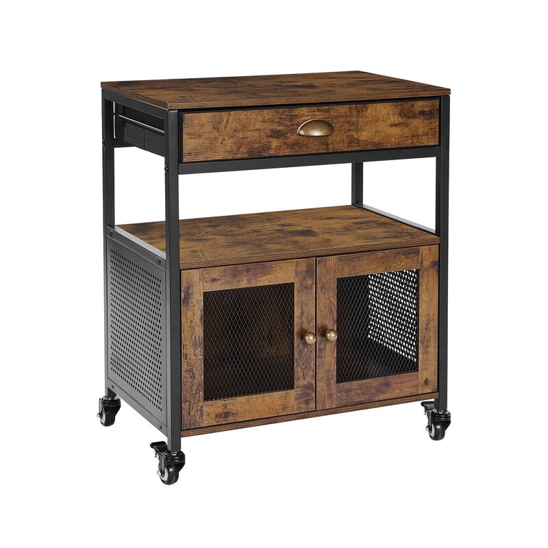24 Inch Rustic Brown Farmhouse Coffee Bar Cabinet with Storage and Rolling Wheels image number 8