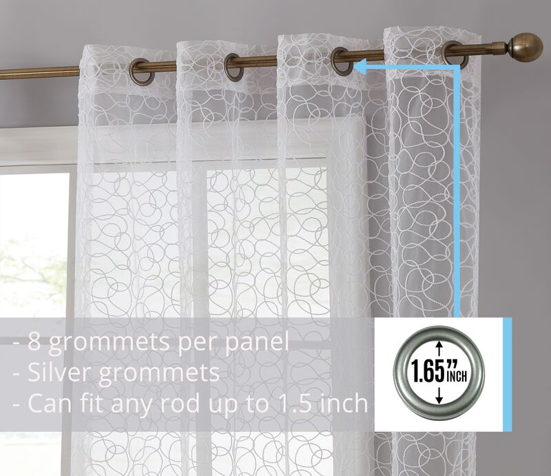 THD Francine Embroidered Premium Soft Decorative Sheer Voile Light Filtering Grommet Window Treatment Curtain Drapery Panels - Set of 2 Panels