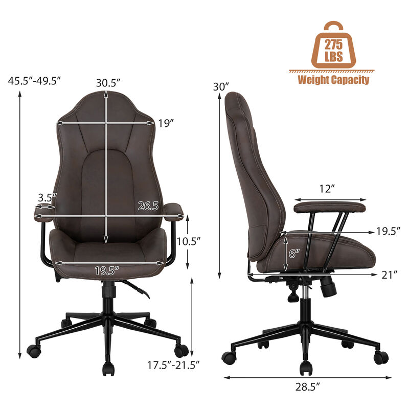 Costway High Back Ex ecutive Office Chair Adjustable Reclining Task Chair Armrest