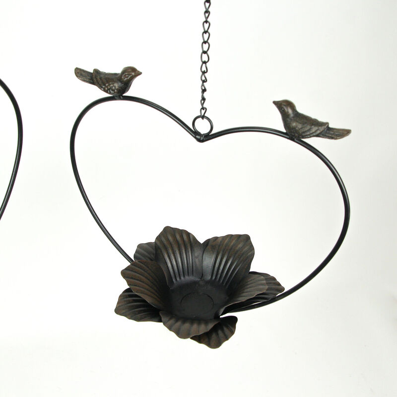 Set of 2 Rustic Metal Bird Hanging Planter Succulent Flower Basket Home Decor image number 1
