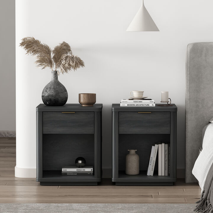 Evelyn Narrow 1-Drawer Nightstands in Dark Gray (Set of 2)