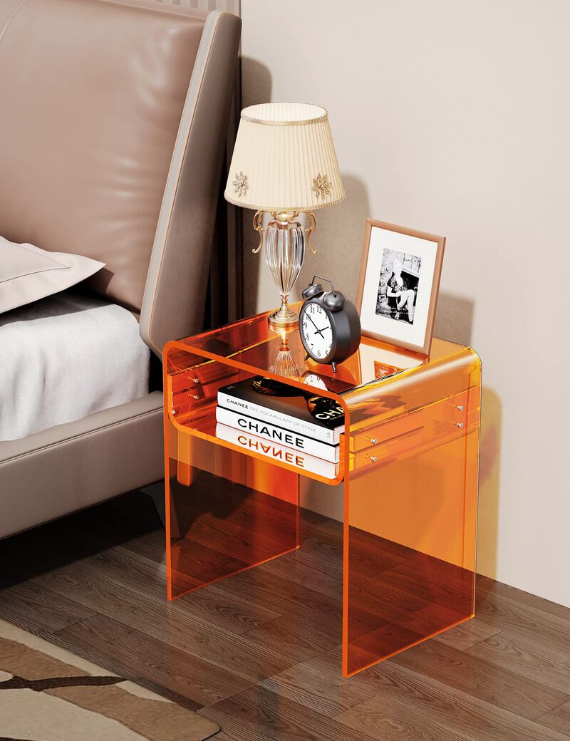 solaround Clear Acrylic End Table 2-Tier Bedside Nightstand for Living Room Bedroom