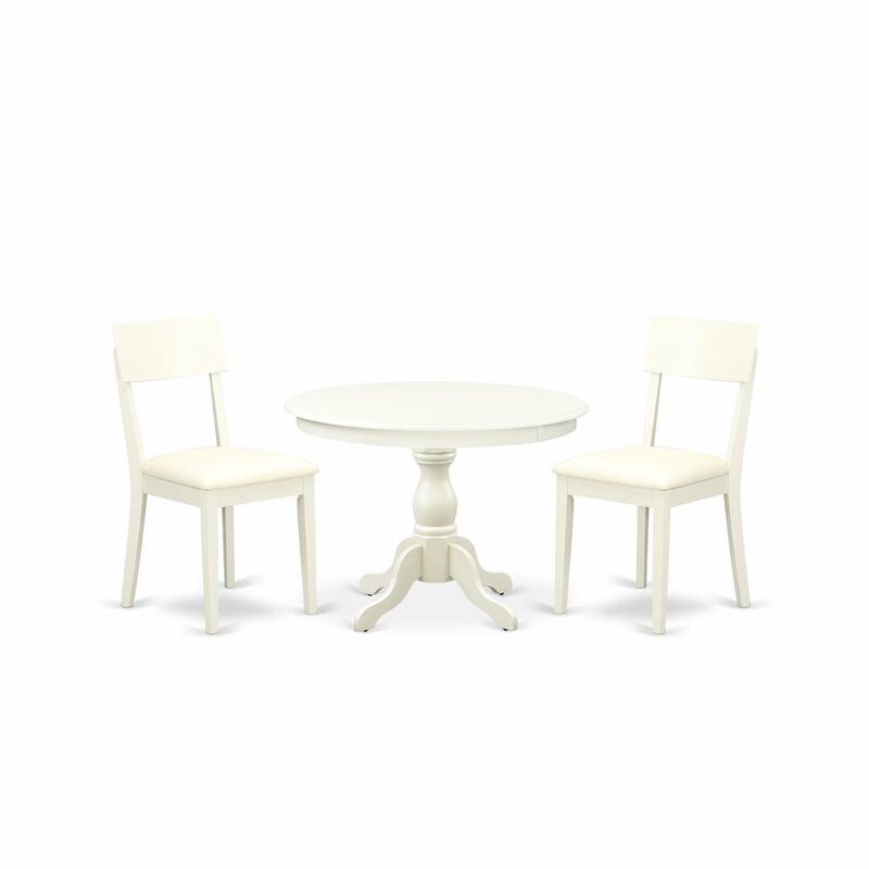 East West Furniture HBAD3-LWH-C 3 Piece Kitchen Set - Linen White Dining Room Table and 2 Linen White Faux Leather Dining Chairs with Andy Slat Back- Linen White Finish