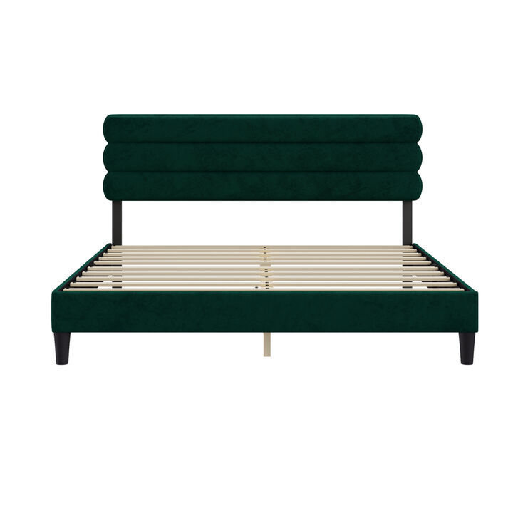 King Bed Frame with Headboard, Sturdy Platform Bed with Wooden Slats Support, No Box Spring, Mattress Foundation, Easy Assembly Green