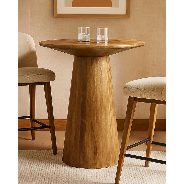 Mid-Century Jaden Round Bar Table in Distressed Natural