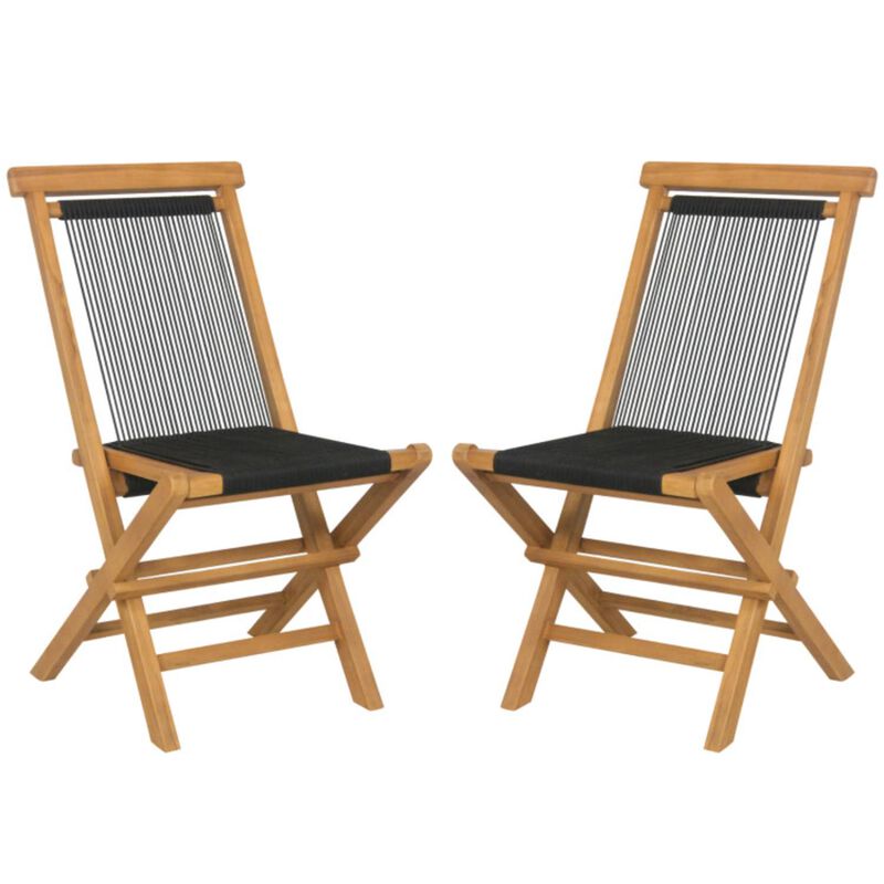 Hivvago 2 Piece Patio Folding Chairs with Woven Rope Seat and Back for Porch Backyard Poolside