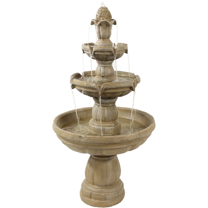 Sunnydaze 48" 3-Tier Outdoor Water Fountain, Finial Top, Durable Fiberglass