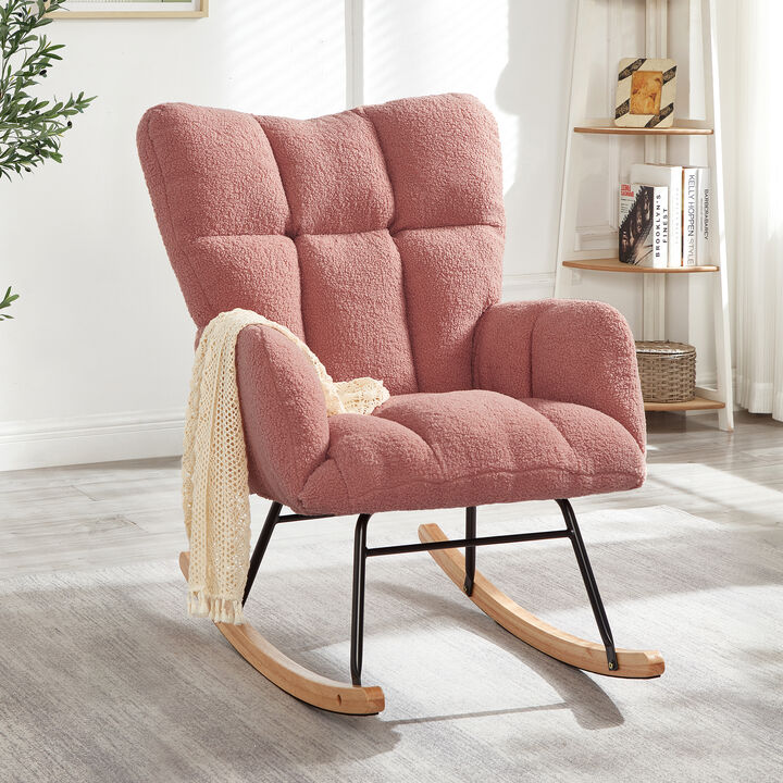 Merax Accent Chairs for Living Room Tufted Upholstered Teddy Fabric Glider Chair Rocking Chair