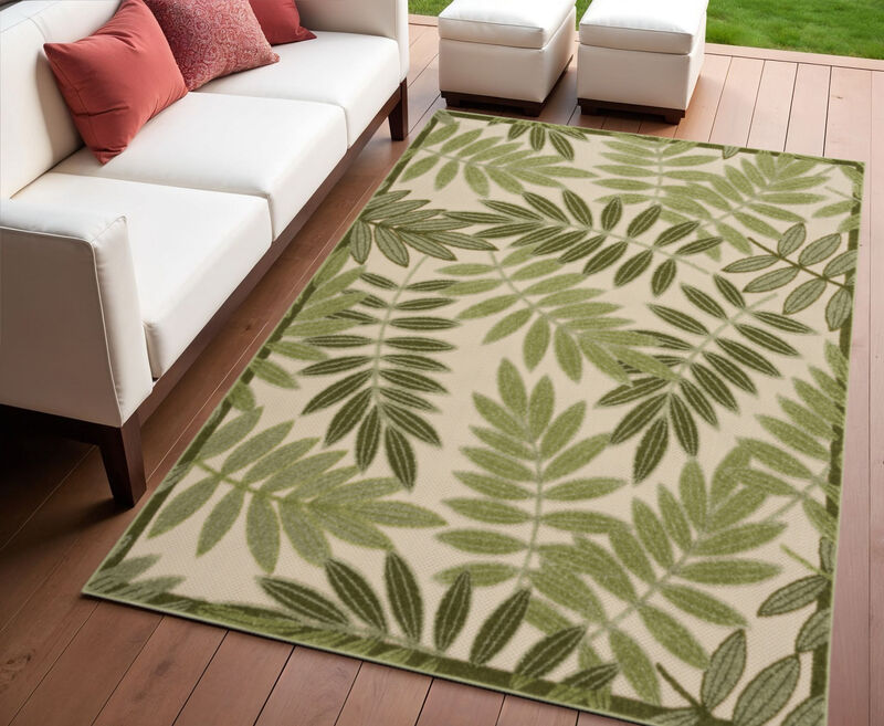 HomeRoots 4' X 6' Ivory And Green Palm Leaf Indoor Outdoor Area Rug image number 1