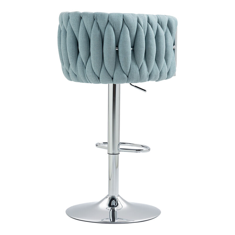 Streamdale 360 Woven Back Bar Stools, Set of 2, Adjustable Height, Silver Chrome, Blue