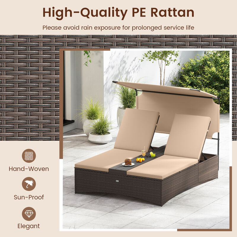 2-Person Outdoor PE Rattan Daybed with Adjustable Backrests &ndash; Brown image number 6