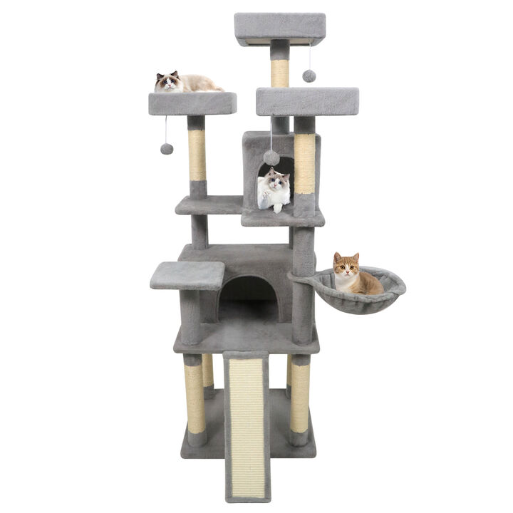 Tall Cat Tree with 3 Upholstered Perches and 2 Spacious Cat Condos