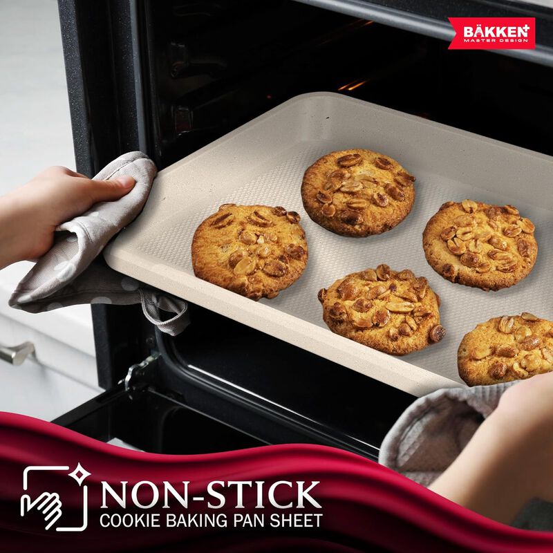 BAKKEN Kitchen Baking Pans - Nonstick White Coating, 13.58&rsquo;&rsquo; &times; 9.65&rsquo;&rsquo; Commercial Grade Carbon Steel Cookie Sheet, Diamond Texture Bottom, image number 5