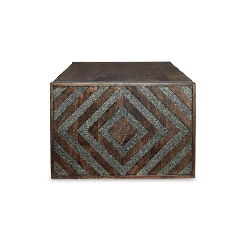 Dreg Cocktail Coffee Table with Diamond Cut Design, Brown Panel Legs