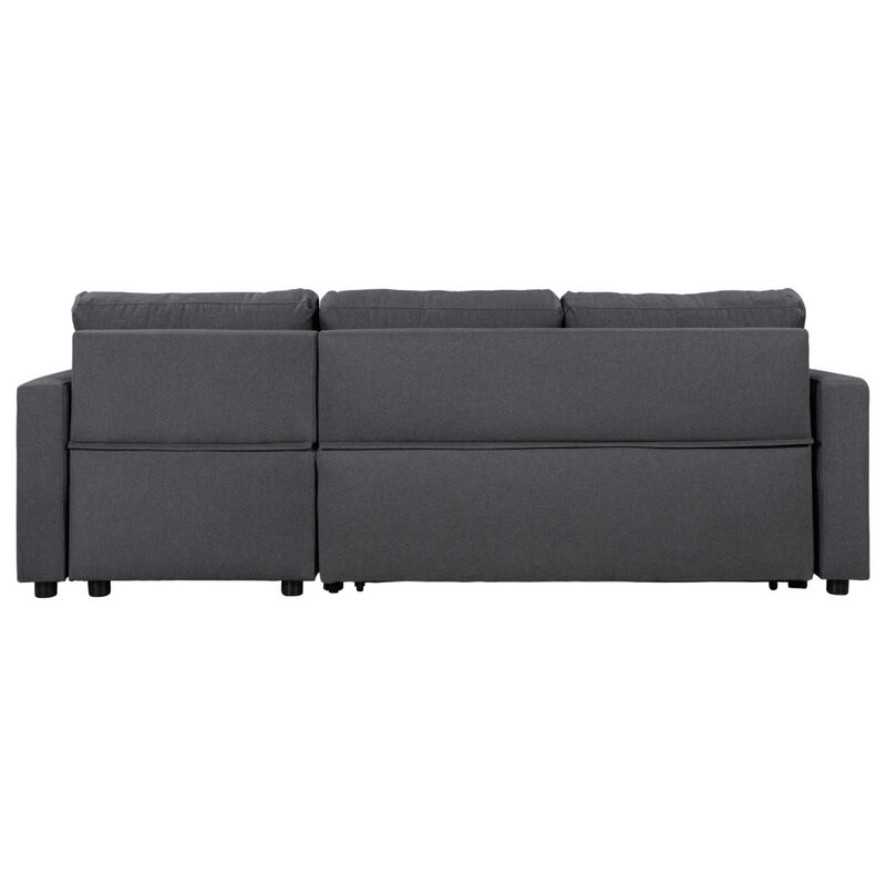 Upholstery Sleeper Sectional Sofa Grey with Storage Space, 2 Tossing Cushions