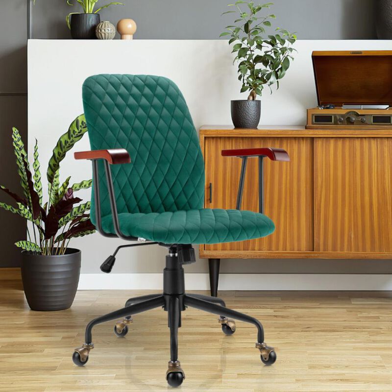 Hivvago Velvet Home Office Chair with Wooden Armrest
