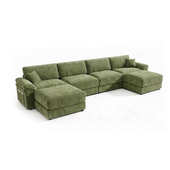 Vipbear 150 Inch Chenille Oversized Modular Sectional Sofa U Shaped Cloud Couch with Movable Ottoman