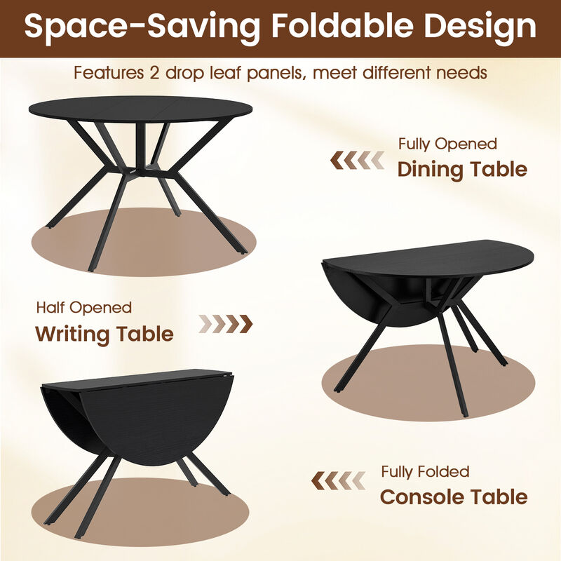 Extendable Round Kitchen Dining Table with Folding Drop Leaves image number 6