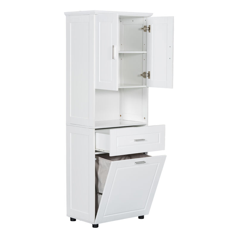 Whisen Tall Bathroom Cabinet with Large Storage Cabinet, Drawer and Tilt-Out Laundry Hamper