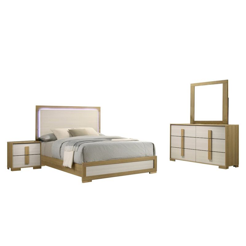 Best Quality Furniture 4 piece - Beige wood bedroom set (Bed+NS+Dresser+Mirror), King