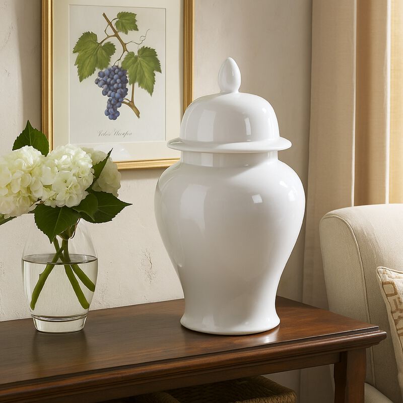 Kipp Decorative Porcelain Ginger Jar with Lidded Top, Large, White image number 1