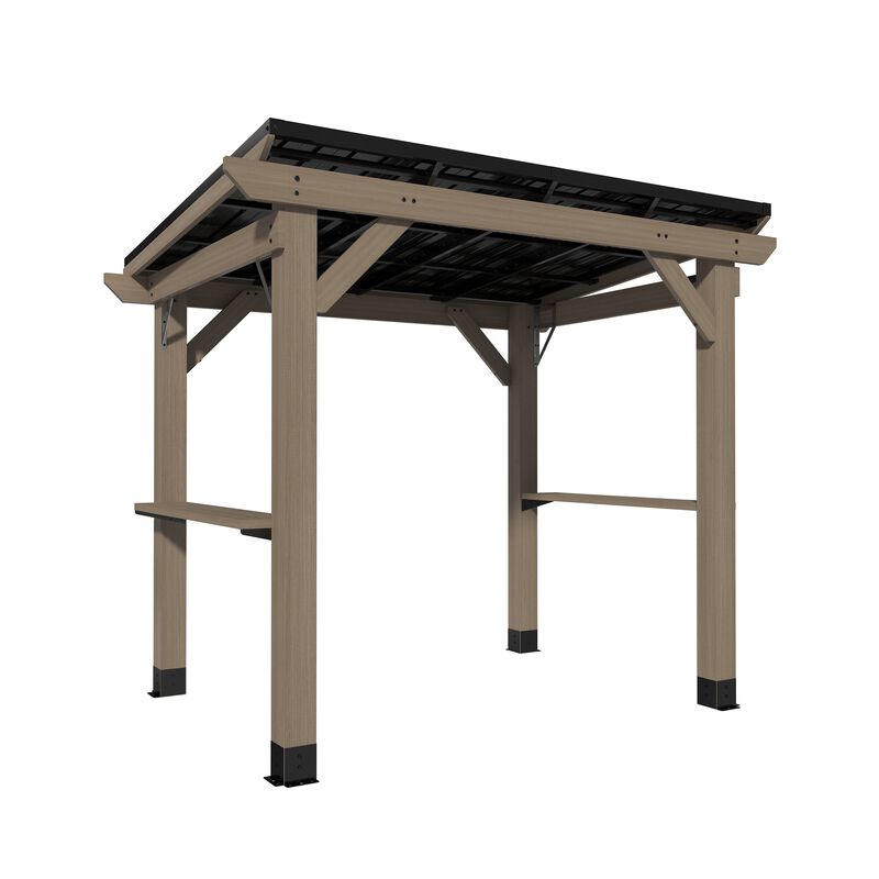 Mondawe 8 ft. x 6 ft. Cedar Hardtop BBQ Gazebo with Two Side Wooden Holder