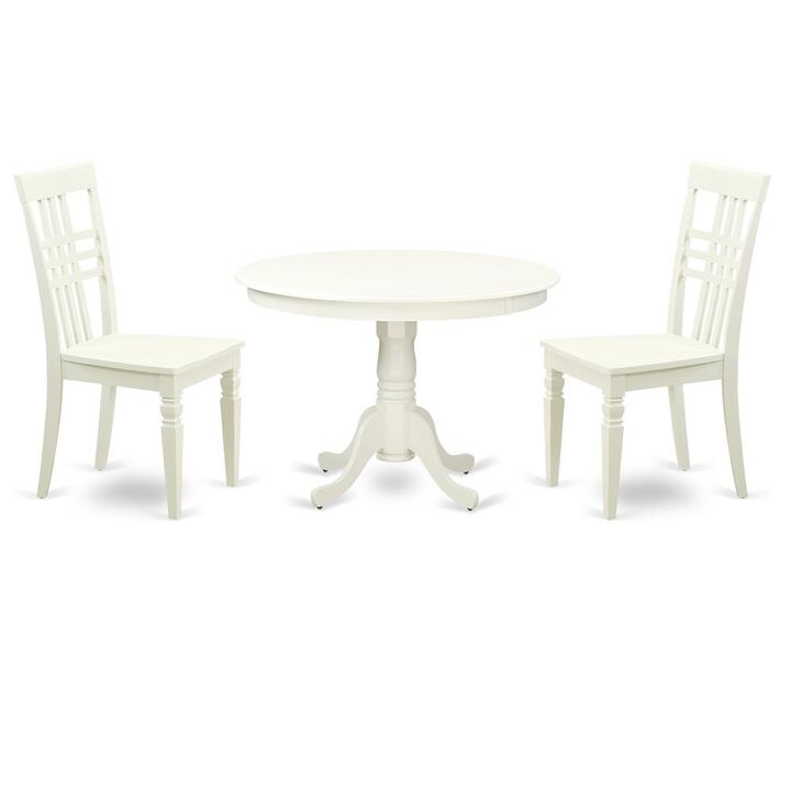 3 Pc set with a Round Small Table and 2 Wood Dinette Chairs in Linen White