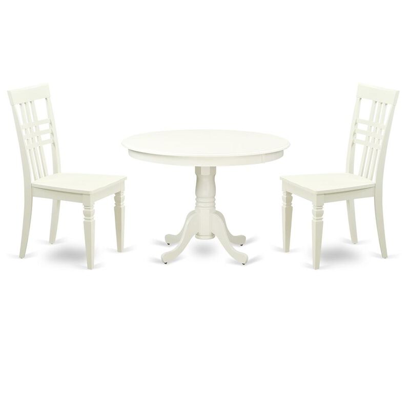 3 Pc set with a Round Small Table and 2 Wood Dinette Chairs in Linen White