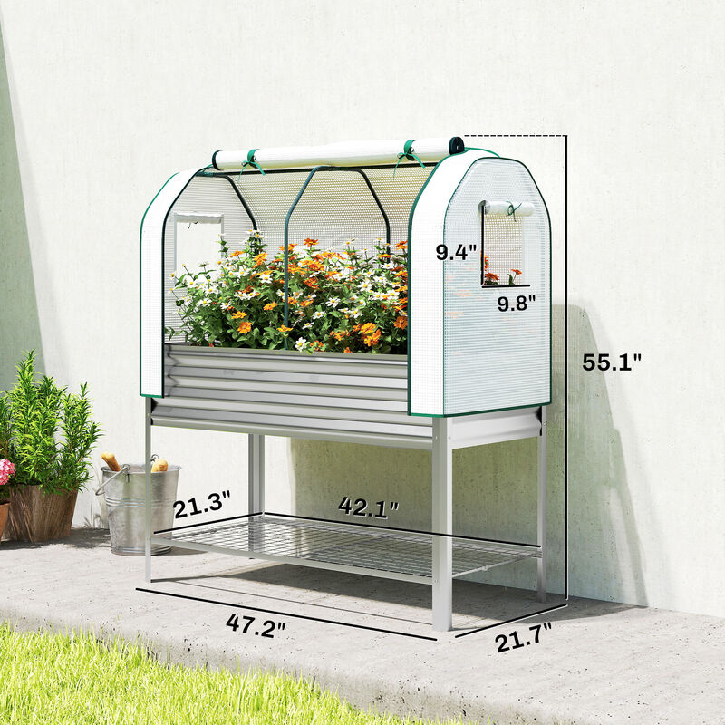 Hivvago Metal Raised Planter with Greenhouse Cover and Shelf image number 2