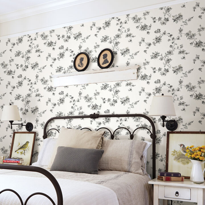 Cyrus Charcoal Festive Floral Wallpaper (Set of 2)