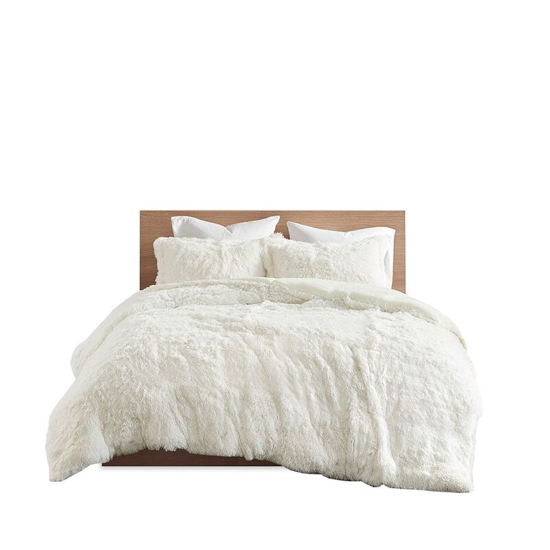 Gracie Mills Susie Solid Shaggy Long Fur Duvet Cover Set