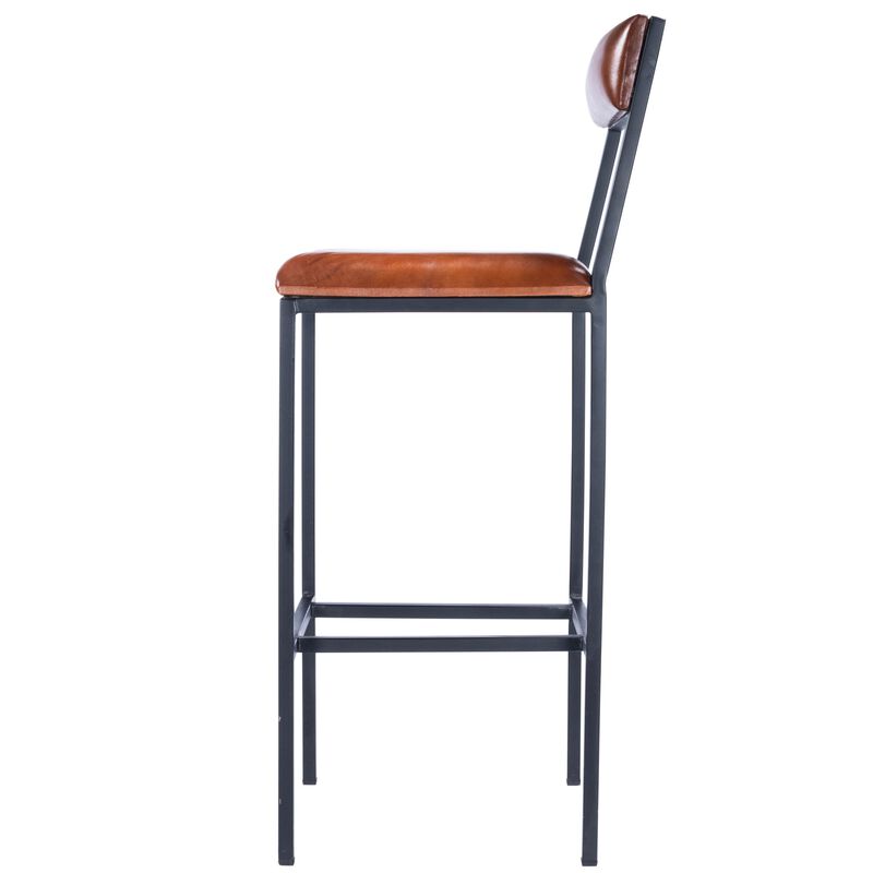 HomeRoots 32" Brown And Black Genuine Leather And Iron Bar Chair image number 3