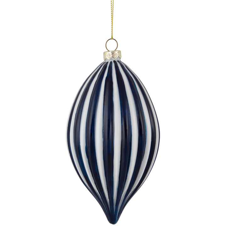 5.75" Blue and White Striped Finial Glass Christmas Ornament