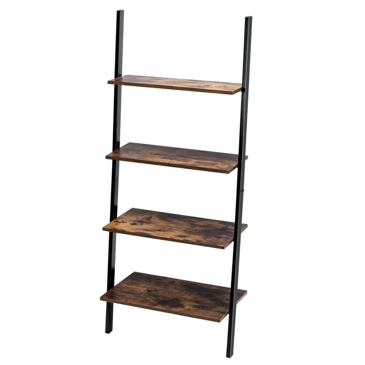 Industrial 4-Tier Ladder Shelf with Metal Frame for Living Room Office
