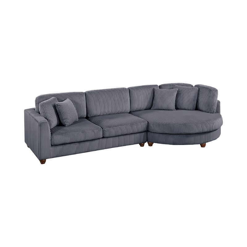 Zeo 2pc Oversize Sectional Sofa and Chaise, 4 Pillows, Gray Corduroy - Benzara