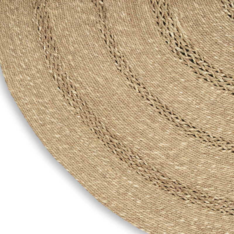 HomeRoots 3' Natural And Brown Round Handmade Indoor Outdoor Area Rug image number 2