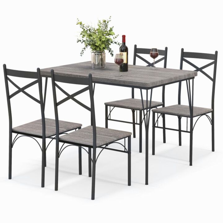 Hivvago 5 Pieces Dining Table Set with Metal Frame for Kitchen Dining Room-Gray