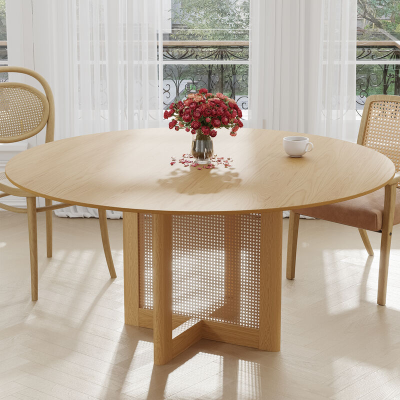 60 Cinna Modern  Wood Round Dining Table（Seats 8）