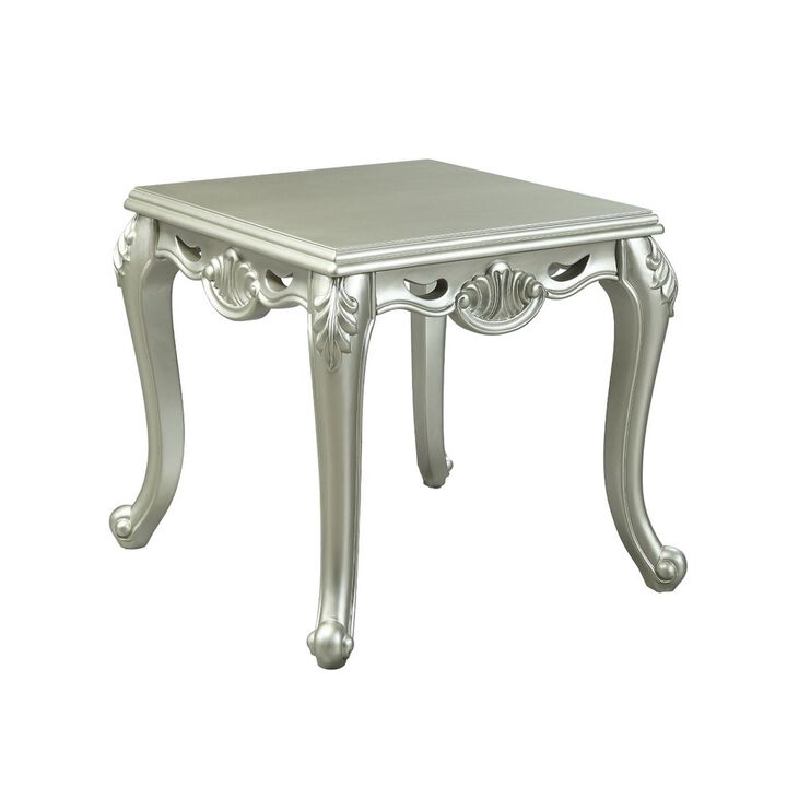 Usm 27 Inch Classic End Table, Floral Trim Cabriole, Wood, Champagne-Benzara