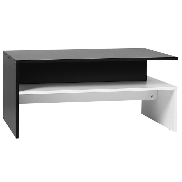 Sleek Living Room Centerpiece: Black/White 2-Tier Coffee Table with Storage