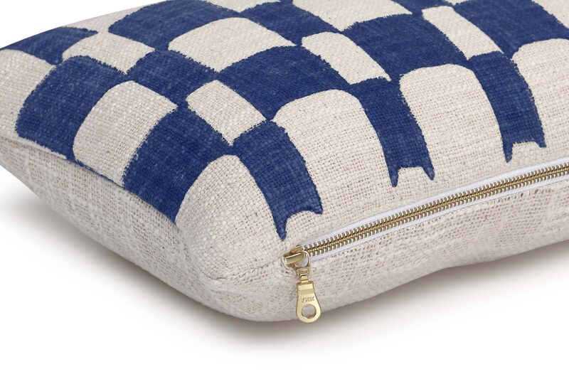 Checkered Block Printed Lumbar Pillow - Cover Only
