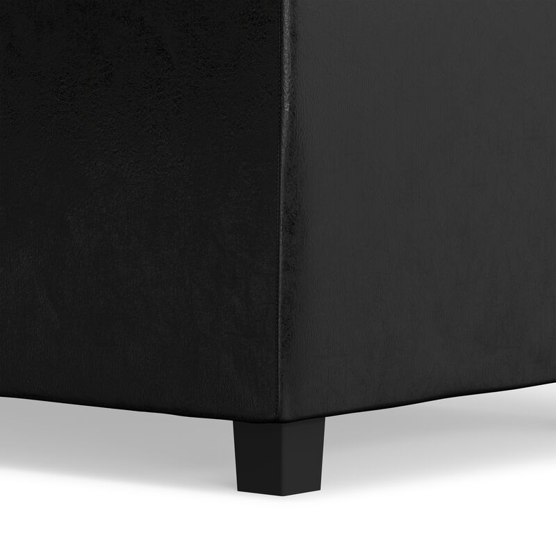 Avalon 42 inch Wide Contemporary Rectangle Storage Ottoman in Distressed Black Vegan Faux Leather, Assembled
