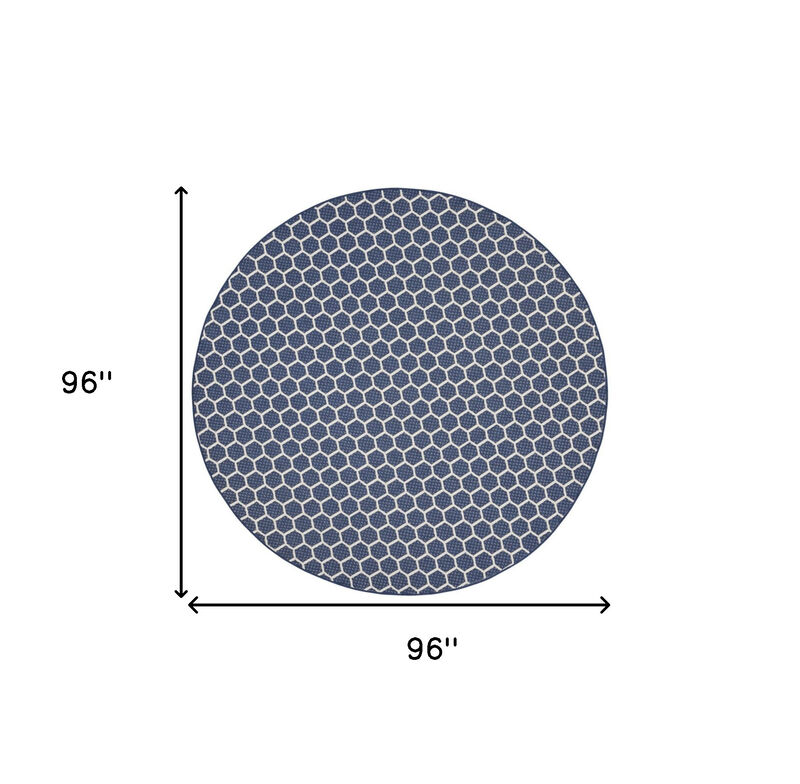 HomeRoots 8' Navy Blue And Ivory Geometric Indoor Outdoor Area Rug image number 6