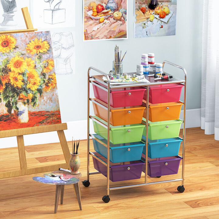 10-Drawer Rolling Storage Cart for Easy Organization and Mobility in Home, Office, or Garage