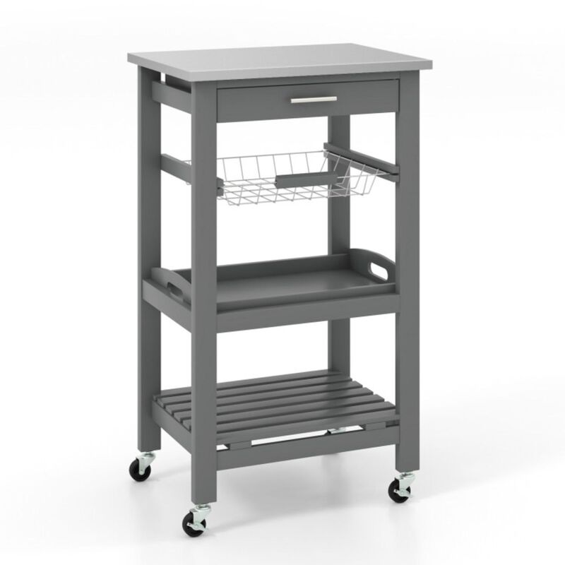 Hivvago Kitchen Island Cart with Stainless Steel Tabletop and Basket