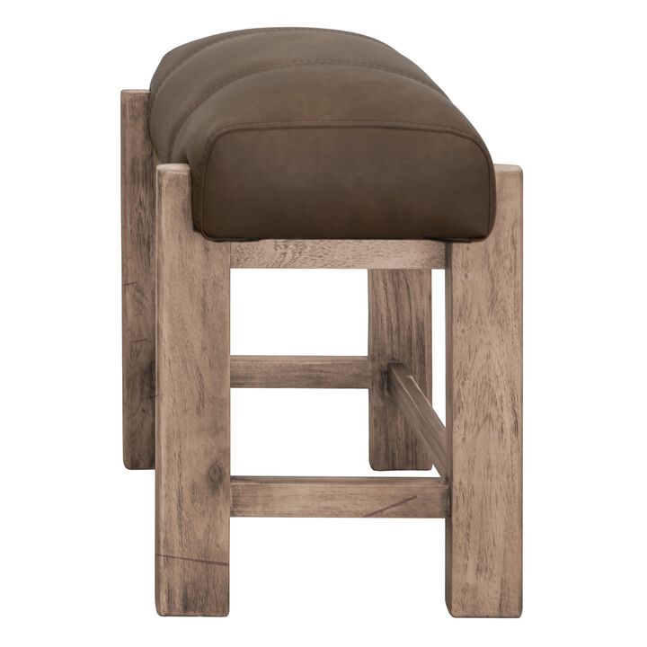 Eray Counter Height Stool, Dark Brown Faux Leather Melina Wood 24 Inch