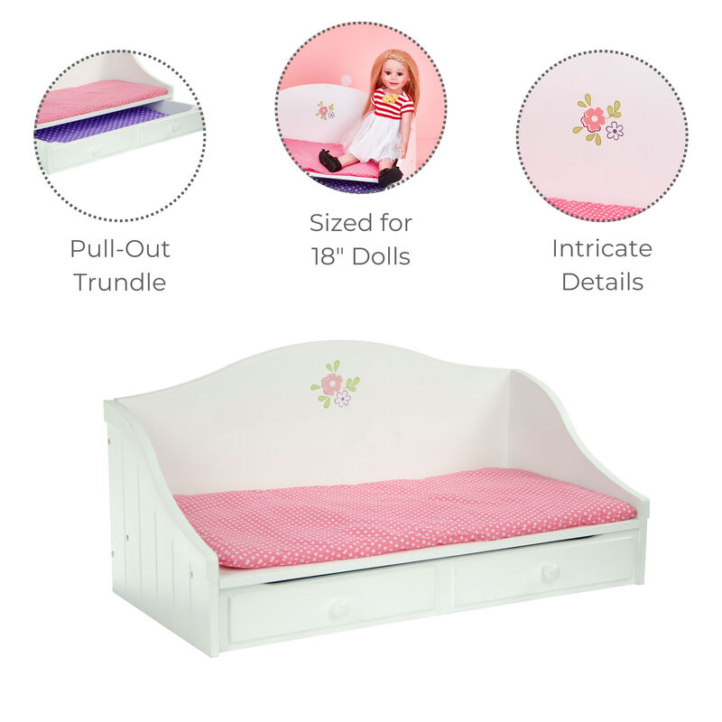 Olivia's Little World Trundle Day Bed with Bedding for 18" Dolls, White/Pink image number 2