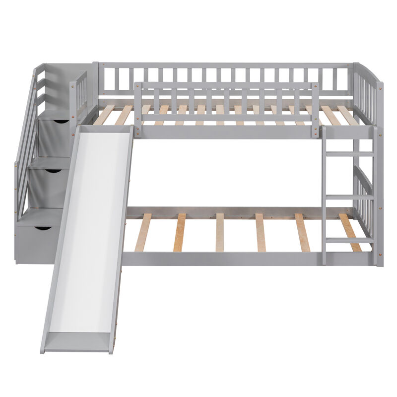Stairway Twin Over Twin Bunk Bed With Two Drawers And Slide