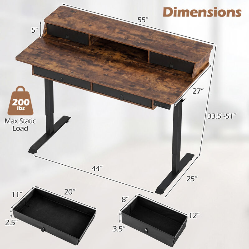 Electric Height Adjustable Standing Desk with Storage Drawers image number 2